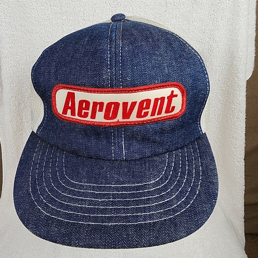 Vintage Cardinal Aerovent Hat Blue Denim Snapback Mesh Trucker Cap 80s M/L